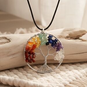 Handcrafted 7 Chakra Tree of Life Necklace | Wire Wrap Gemstone Healing Crystals